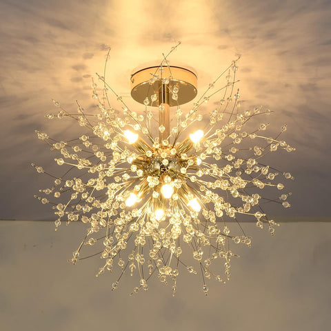 Chandelier with crystal-like design on a ceiling