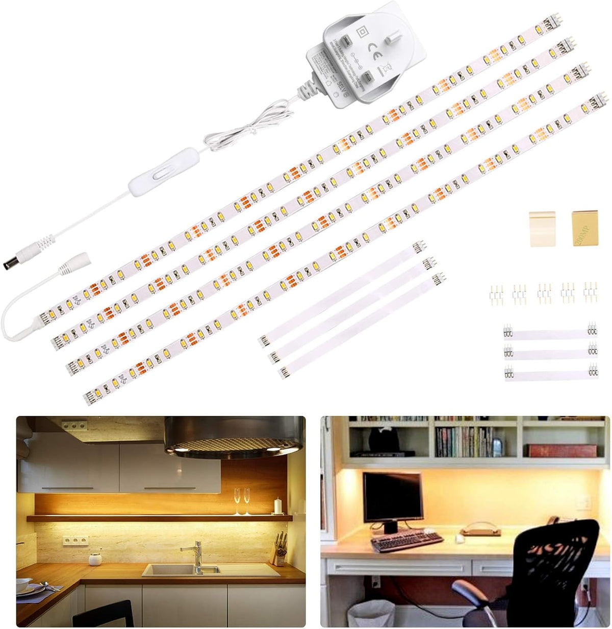 WOBANE Under Cabinet Lights – 4×50cm Flexible LED Strip Lights, Warm White 1200lm, 12W Low Voltage Kitchen Lighting - Light Up the Corners You Actually Use