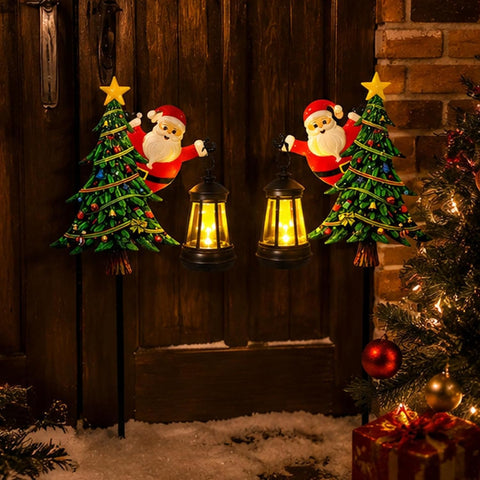 Solar Christmas Garden Stake Lights Santa Tree Yard Lighting