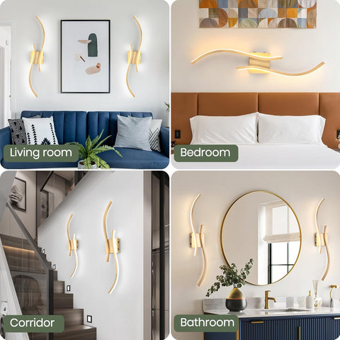 Gold Battery Operated LED Wall Sconces Set of 2 with Remote