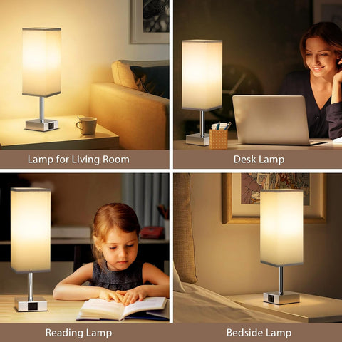 Aooshine Touch Bedside Lamps Set of 2 with USB-A & USB-C Charging Ports, 3-Way Dimmable LED Table Lamps with Grey Linen Shades for Bedroom, Living Room & Study