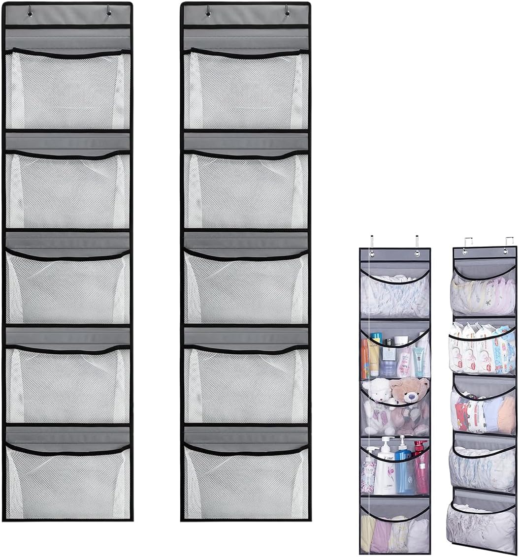 Cragmut 2 Pack Over The Door Storage Organiser, 10 Mesh Pockets, Grey – Make Every Inch of Space Work Smarter