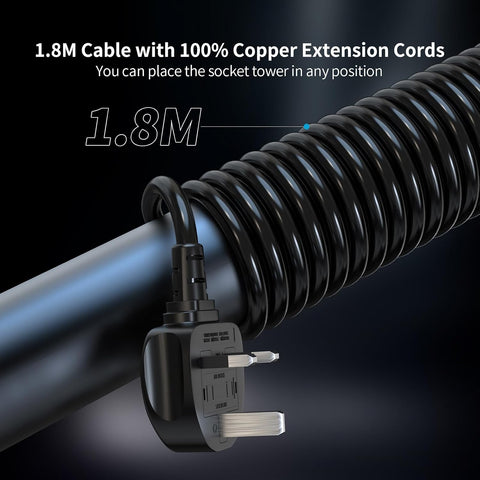 HAFINO Tower Extension Lead with 12 Socket Outlets and 5 USB Ports – 18W USB-C Fast Charging, Surge Protection & 1.8m Cable – Keep Your Desk Powered Without the Plug-Socket Tangle