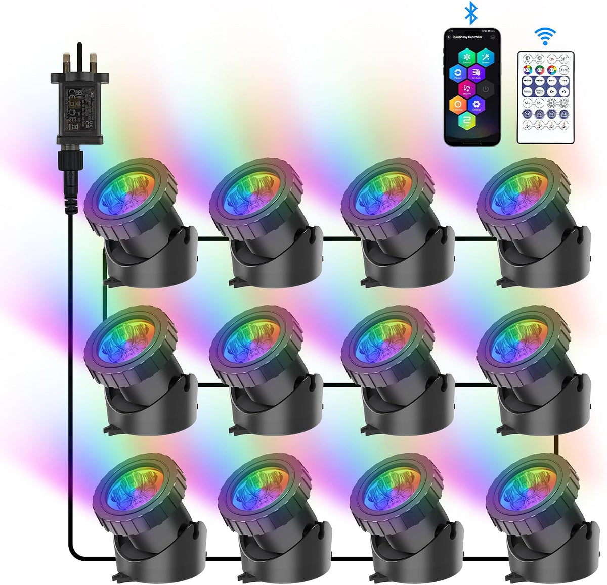 NATPOW RGB Underwater Pond Lights – IP68 Submersible LED Spotlights with APP & Remote Control for Ponds, Fountains, Pools & Gardens