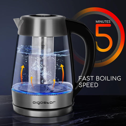 Aigostar Electric Glass Kettle 1.7L Variable Temp, Tea Infuser, Keep-Warm