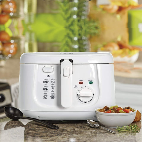 Electric 2.5L Deep Fat Fryer with Non-Stick Coating, Mesh Basket & Viewing Window – Easy Clean Countertop Fryer – White