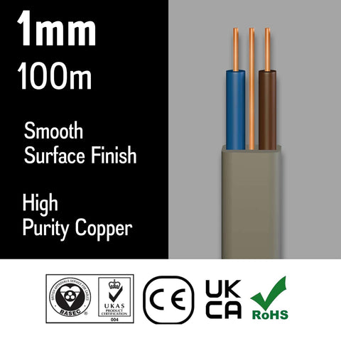 Primes DIY 1mm Twin and Earth Electric Cable 100m Grey PVC