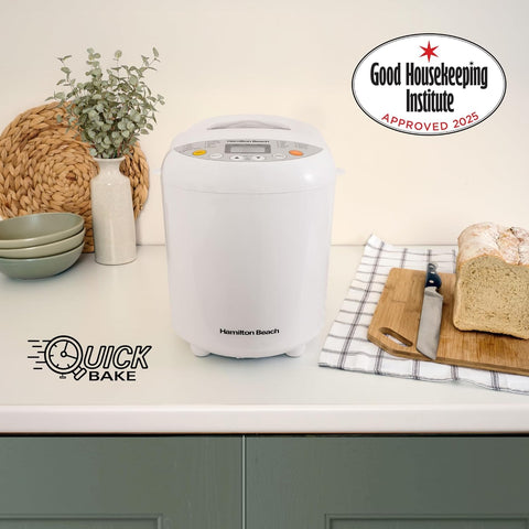 Hamilton Beach Bread Maker – 19 Programmes, 3 Loaf Sizes, Gluten-Free, Timer, Keep Warm, Adjustable Crust Control – White