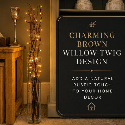 Festive Lights 5 x 87cm Brown Willow Twig Branch Lights – 50 Warm White LED Indoor Decorative Lights for Vases, Tables, Bedrooms & Living Rooms
