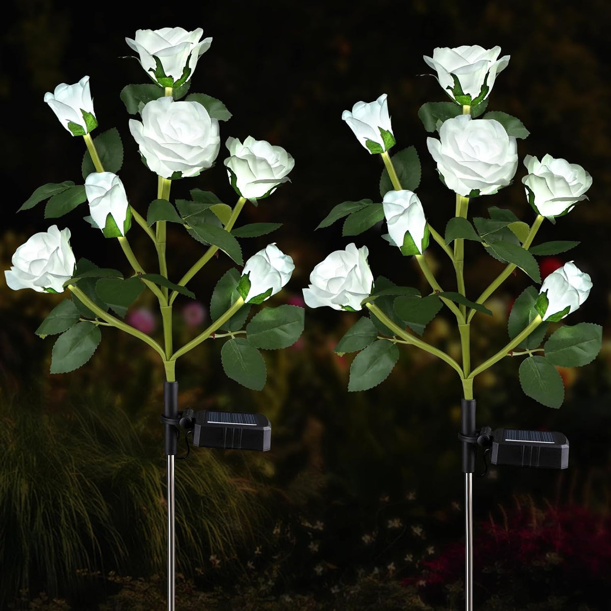 Aolyty 2 Pcs LED Solar Garden Roses Lights White Lighting (White)