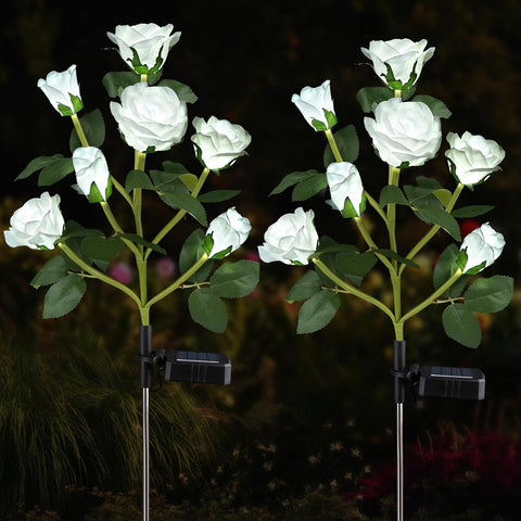 Aolyty 2 Pcs LED Solar Garden Roses Lights White Lighting (White)
