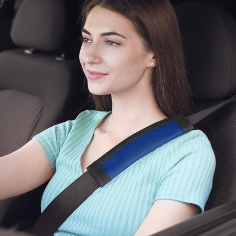 COFIT Car Seat Belt Pads – Blue and Black Microfiber Leather Strap Protectors (2 Pack)