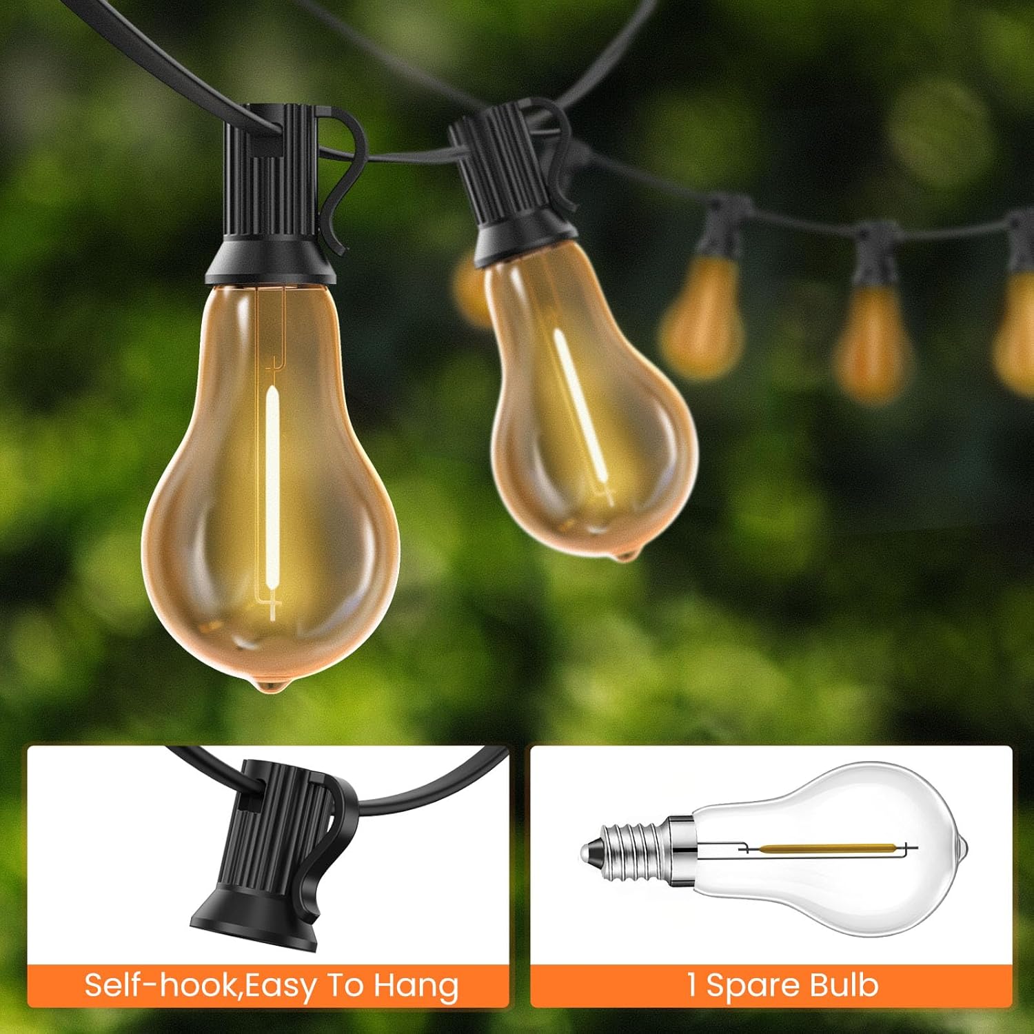 Festoon Lights Outdoor, 25 FT Gazebo Lights with 12+1 Bulbs, Outdoor String Lights Mains Powered, Hanging String Lights Waterproof Outside for Patio, Garden, Porch, Bistro, Camping
