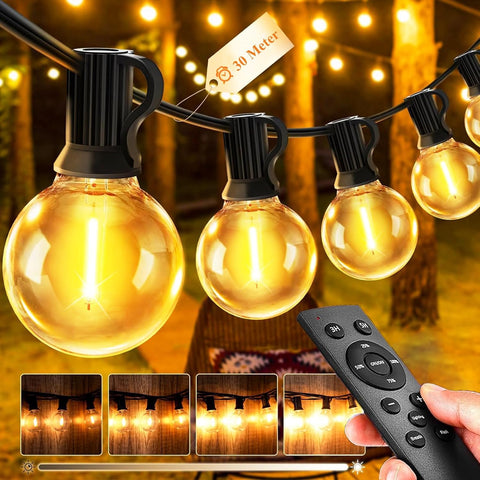 15M Outdoor LED Festoon String Lights with 25 Bulbs – Mains Powered, Warm White – Energy-Efficient, Durable & Waterproof Garden Patio Party Lights for Outdoor Use