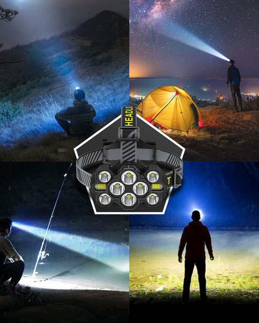 Gifts for Men Head Torch head torches led super bright Rechargeable 2023 New 22000 Lumen Rechargeable Headlight 10 LED 10 Mode Headlamp Hands-Free Flashlight for Camping Fishing Cycling Hiking IPX4