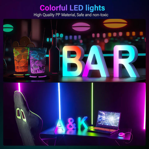 Light Up Letters USB Powered, LED Letter Lights Color Changing Alphabet Sign Gifts for Girls Women Party Birthday Decorations, APP Control, Night Light Christmas Valentine Wall Table Decor - D