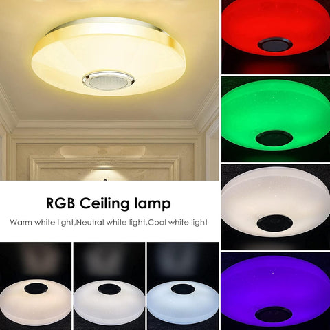 RGB LED Ceiling Light with Bluetooth Speaker – 36W Waterproof Colour Changing Lamp with Remote & App Control, High Sound Quality Speaker, Ø30cm