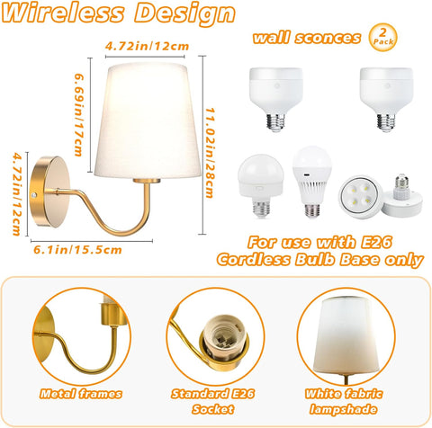 Battery Operated Wall Lights Set of 2, RGB Dimmable Rechargeable Wall Lights Indoor Wireless Wall Sconces Set of 2 for Bedrooms Cordless Sconce Wall Lamp Remote Control