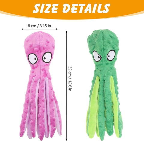 Octopus Dog Toys – No Stuffing Squeaky Plush for Small Dogs Purple & Green