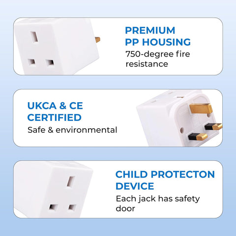 Double Dragon 13A 2-Way UK Plug Adapter – Compact 3-Pin Double Socket Splitter for Home & Office – Make One Socket Work Harder