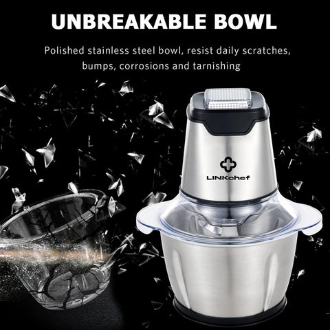 LINKChef Mini Food Chopper – 400W, 1.2L Stainless Steel Bowl, 4 Blades, Electric Processor for Meat, Vegetables & Baby Food