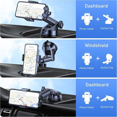 Blukar Black Car Phone Holder 360° Adjustable Mount with Strong Suction & One-Touch Release