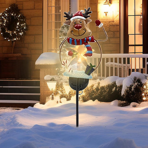 Christmas Solar Lights Outdoor Waterproof Snowman Elk Decorative Stake