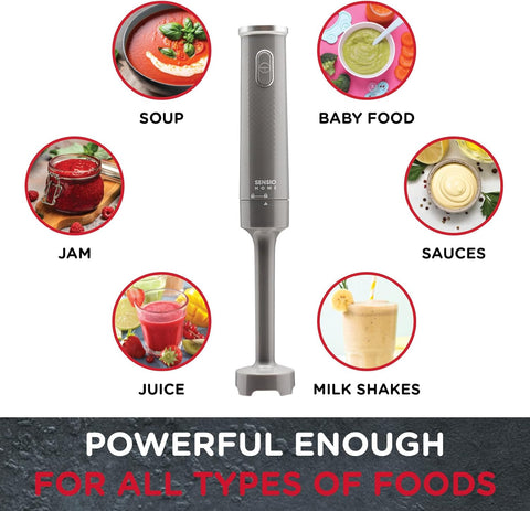 Hand Blender 200W Stick Immersion Blender – Cool Grey Handheld Electric Mixer with Stainless Steel Blade for Soups & Smoothies