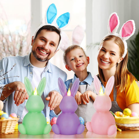Easter Bunny Flameless LED Candles Set of 3, Real Wax Carved Scented Bunny Shape Decorative Candles for Home Table Centerpiece