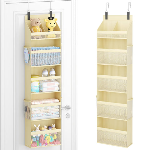 Lifewit 4-Tier Over Door Diaper Organiser, Beige – Space-Saving Hanging Nursery Storage with Mesh Windows