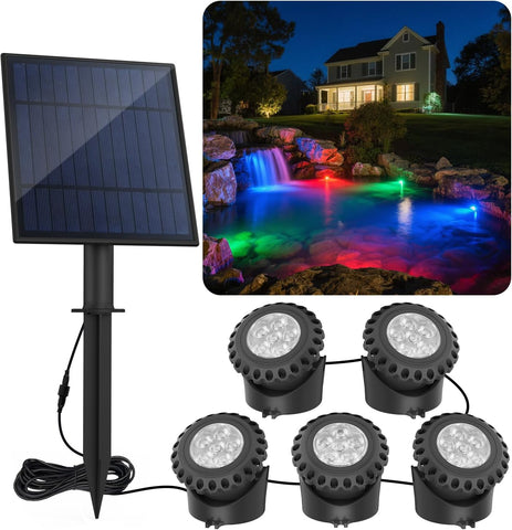 T-SUN Solar Pond Lights Set of 5 – RGB Colour Changing Submersible Underwater LED Lights, IP68 Waterproof Garden Pond Spotlights for Fountains, Waterfalls & Outdoor Landscapes