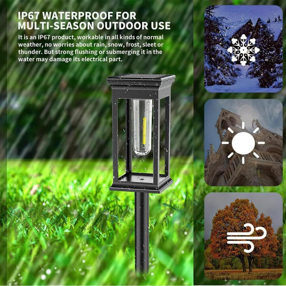 LED Solar Lights,Auto On/Off Outdoor Garden Solar Stake Lights, Warm White Patio Pathway Landscape Lamp for Yard Lawn Pathway (Black,4)