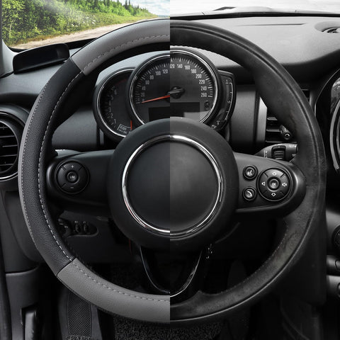 COFIT Microfiber Leather Steering Wheel Cover Grey and Black