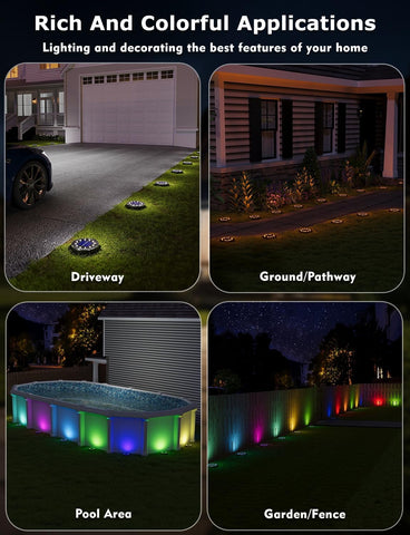 Color Changing Solar Ground Lights with Remote, IP67 Waterproof, 16Pack