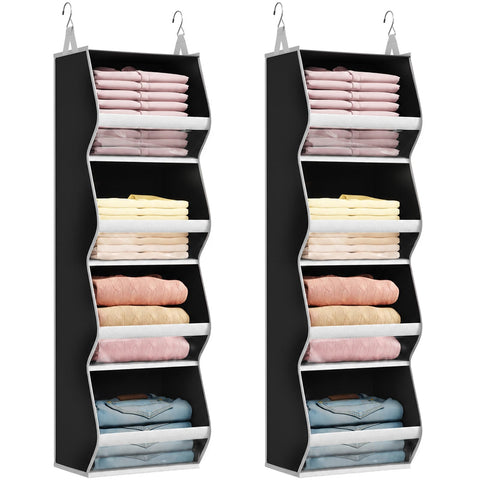 Lifewit 4-Tier Hanging Wardrobe Storage Organiser – Grey Foldable Closet Shelves with Clear PVC Window
