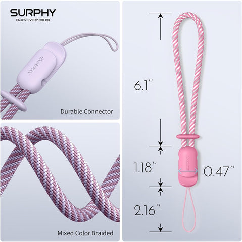 SURPHY Wrist Strap Lanyard for Phone 2 Pack Adjustable Combo Rose Pink & Lilac