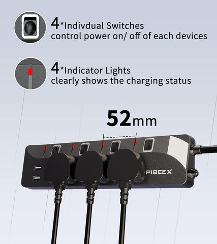 Extension Lead with USB Slots, 3 Way 2 USB Power Strip(13A/3250W), Multi Plug Extension Socket with Individual Switches, 1.5M UK Power Socket for Home Travel