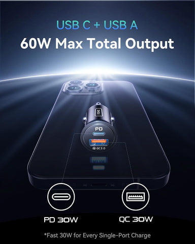 INIU 60W Dual USB Car Charger – USB-C & USB-A Fast Charging Adapter