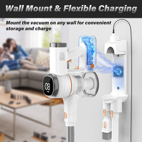 Tikom V500 Cordless Vacuum Cleaner 450W 40KPa Powerful Stick Vac with LED Display, Wall Dock, Handheld for Pet Hair & Floors