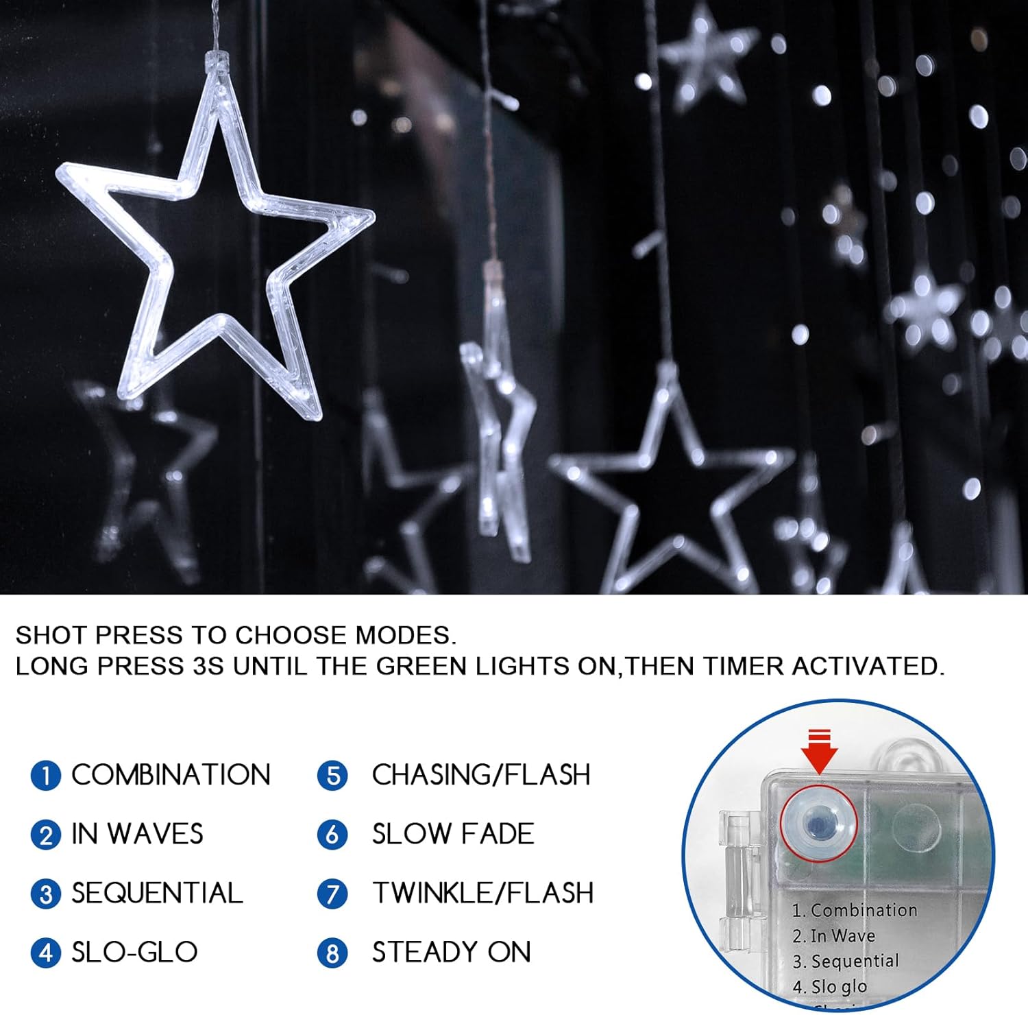 USB and battery powered festive curtain lights