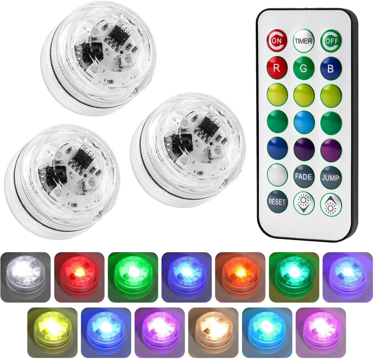 3 Pcs Mini Submersible LED Lights – Waterproof RGB Colour Changing Tea Lights with Remote Control for Ponds, Vases, Aquariums & Decorations