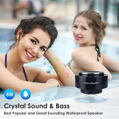 Upgraded Shower Speaker – IPX7 Waterproof Bluetooth Speaker with Suction Cup, Hook Clip, Mic & 12H Playtime – Black Silver
