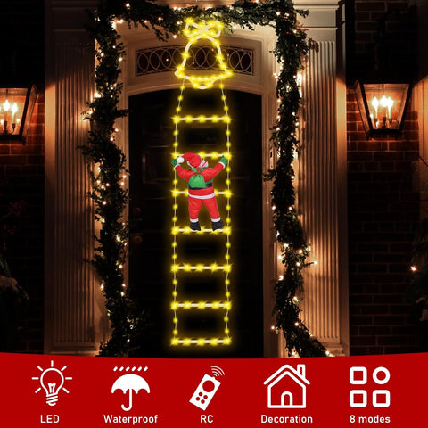 Santa Claus LED Ladder Lights Warm White, 8 Modes Christmas Decoration