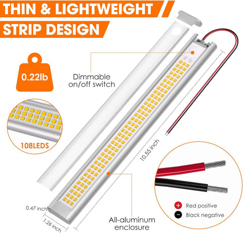 12V LED Light Strip for RV Trailer Truck Van 4000K 2Pack Silver 10.55in