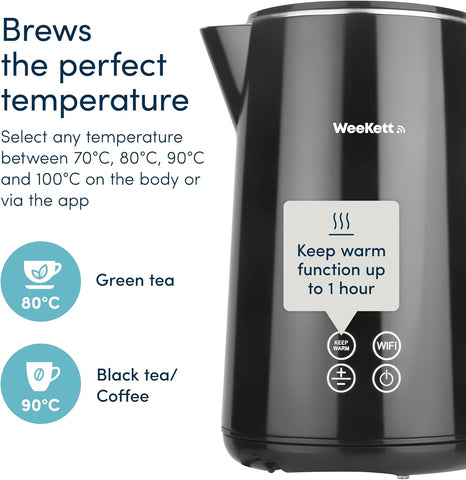 Smart Alexa Kettle 1.7L – Voice & App Control – Temperature Control, LED Display, Cool Touch, Keep Warm, 3000W – Black