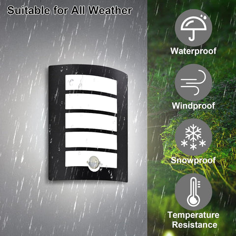 Outdoor light fixture with weather resistance features on a rainy day background