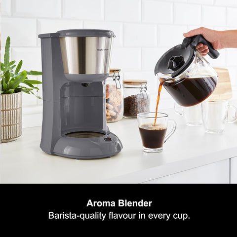 10 Cup Filter Coffee Machine with Pour Over Technology, Fast Brew, Anti-Drip, Keep Warm Function, Reusable Filter, Aroma Blender, Grey & Stainless Steel Finish