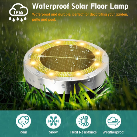 Pack of 12 Outdoor Solar Lights, 8 LED Solar Ground Light, Waterproof IP65 Outdoor Solar Spotlight, Solar Outdoor Light, for Pathway, Lawn, Patio, Courtyard, Swimming Pool