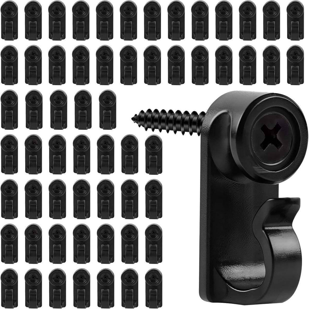 KEYBOO 60 Pcs Black Screw-In Hooks for Outdoor String Lights – Plastic Cable Fasteners for Garden, Patio, Fence, LED Fairy Lights & Christmas Decorations