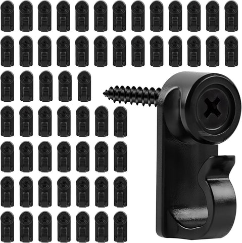 KEYBOO 60 Pcs Black Screw-In Hooks for Outdoor String Lights – Plastic Cable Fasteners for Garden, Patio, Fence, LED Fairy Lights & Christmas Decorations